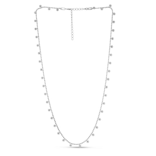Bead Necklace in Rhodium-Plated Sterling Silver