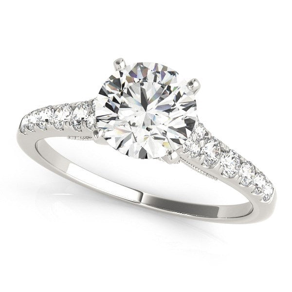 Diamond Engagement Ring With Single Row Band in 14K White Gold (1 3/4 cttw)