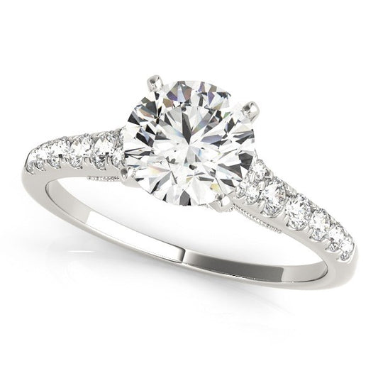 Diamond Engagement Ring With Single Row Band in 14K White Gold (1 3/4 cttw)