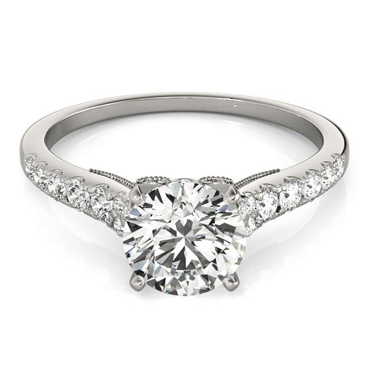 Diamond Engagement Ring With Single Row Band in 14K White Gold (1 3/4 cttw)