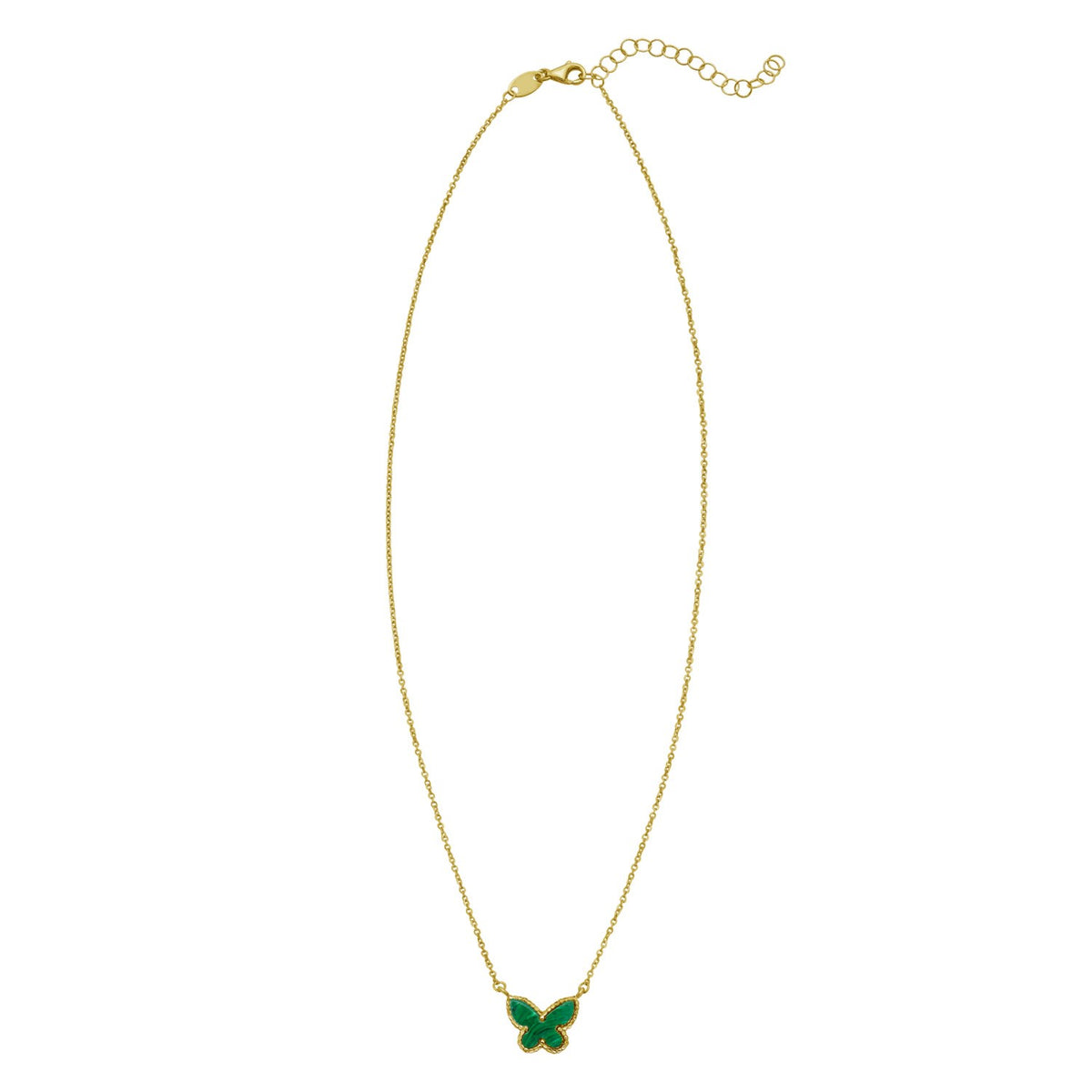 Primavera Malachite Butterfly Necklace in 14K Yellow Gold