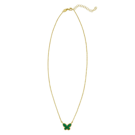 Primavera Malachite Butterfly Necklace in 14K Yellow Gold