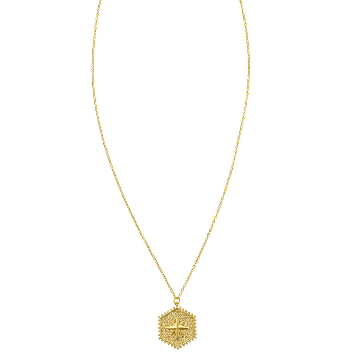 North Star Hexagon Necklace in 14K Yellow Gold