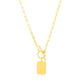 Paperclip Chain Necklace with Rounded Rectangle Pendant in 14K Yellow Gold