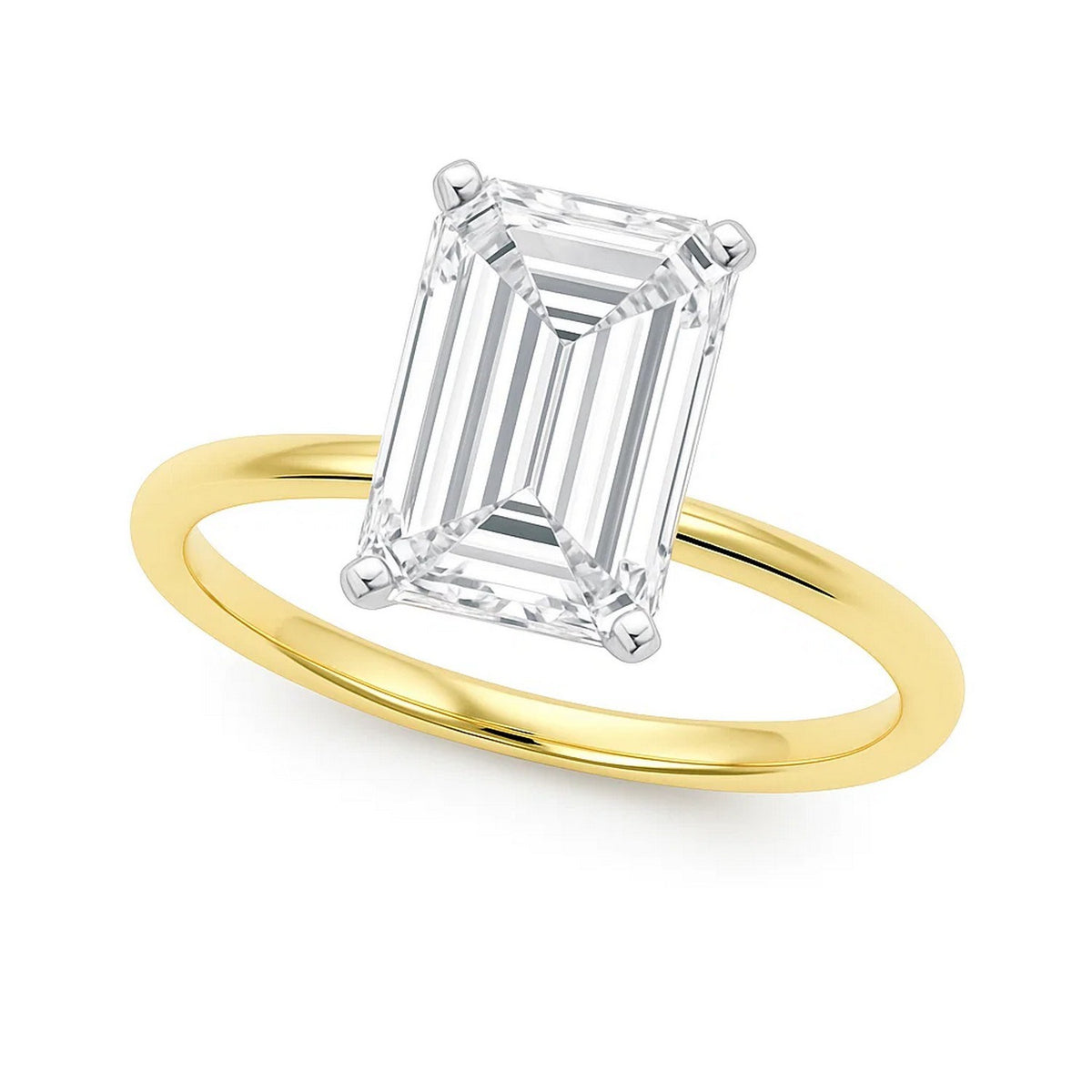 5 Carat Emerald Lab Grown IGI Diamond Solitaire in 10K Yellow Gold G/VS1