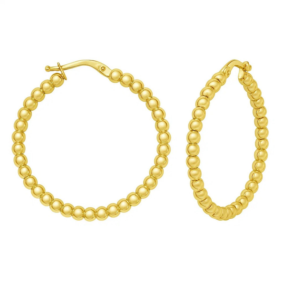 Polished Large Bead Hoop Earrings in 14K Yellow Gold