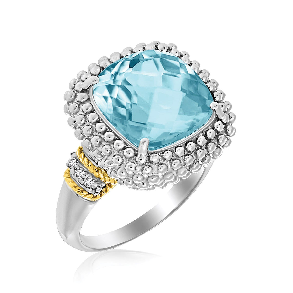 Sky Blue Topaz & Diamond Popcorn Ring in 18K Gold
