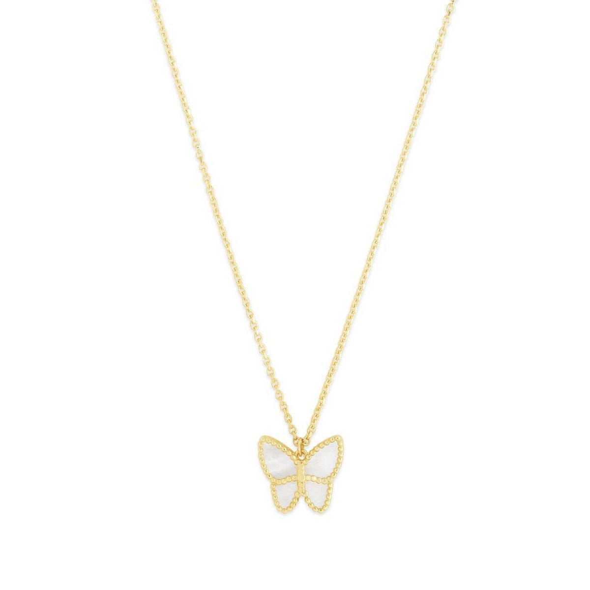 High Polish Butterfly Peral Paste Necklace in 14K Yellow Gold