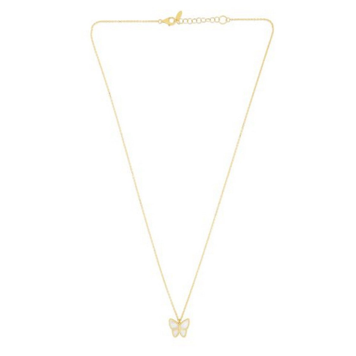 High Polish Butterfly Peral Paste Necklace in 14K Yellow Gold
