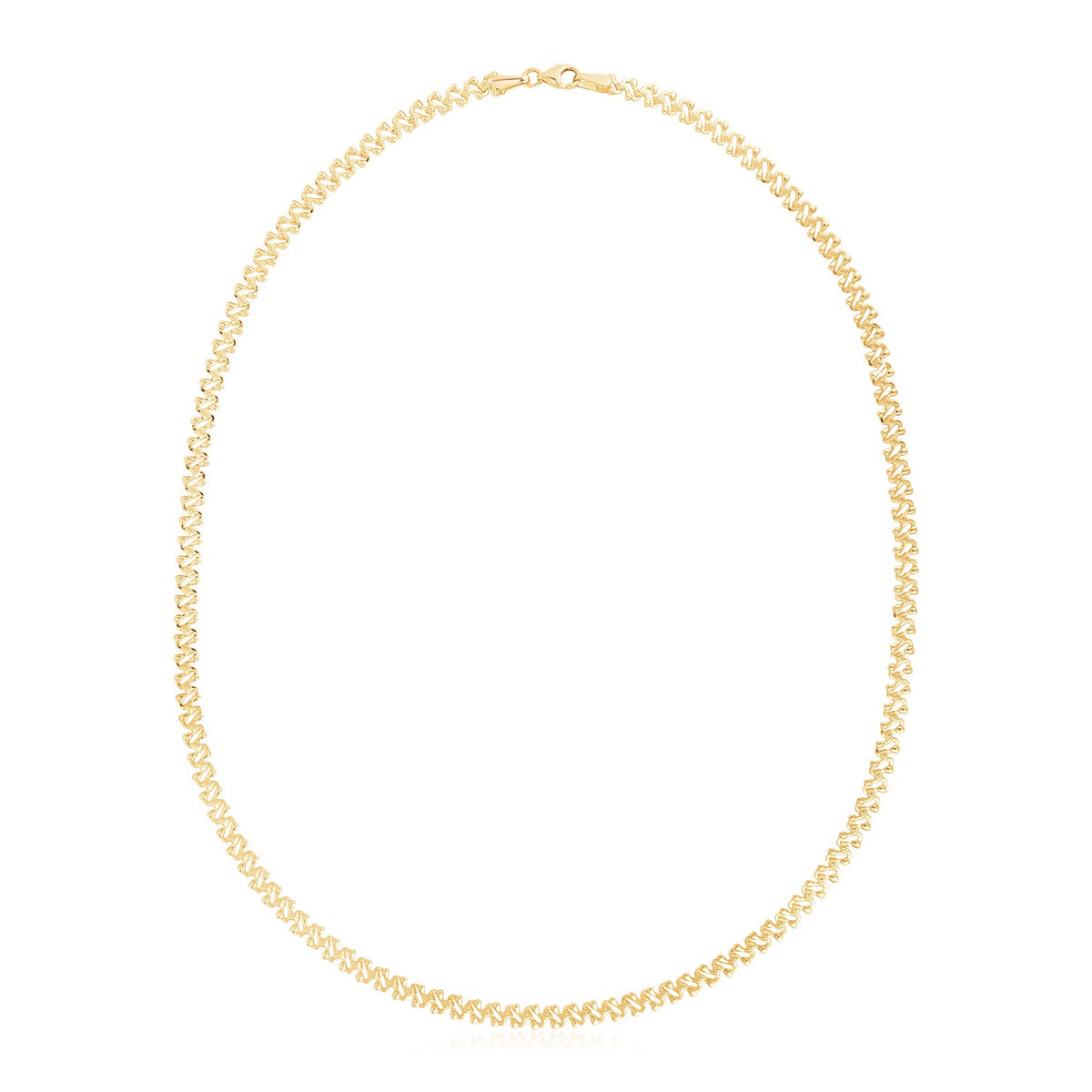 High Polish The Textured Fancy Chain Necklace in 14K Yellow Gold (4mm)
