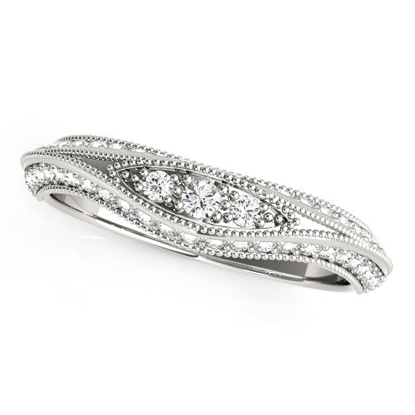 Curved Antique Style Diamond Wedding Ring in 14K White Gold (1/3 cttw)