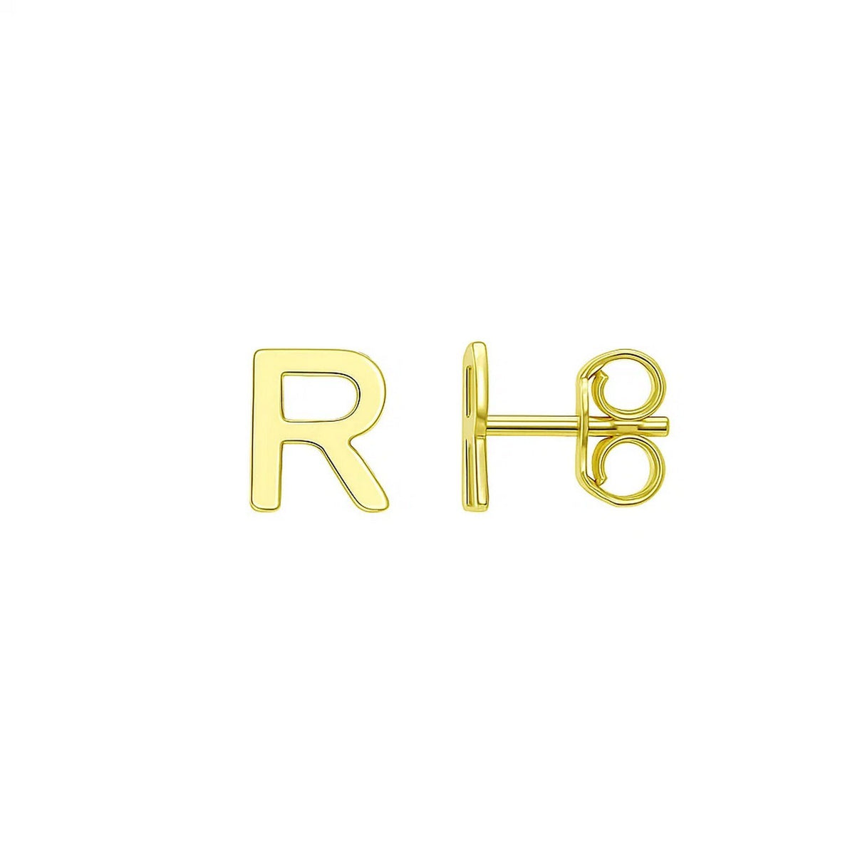 Yours Truly Initial R Stud Earrings in 14K Yellow Gold