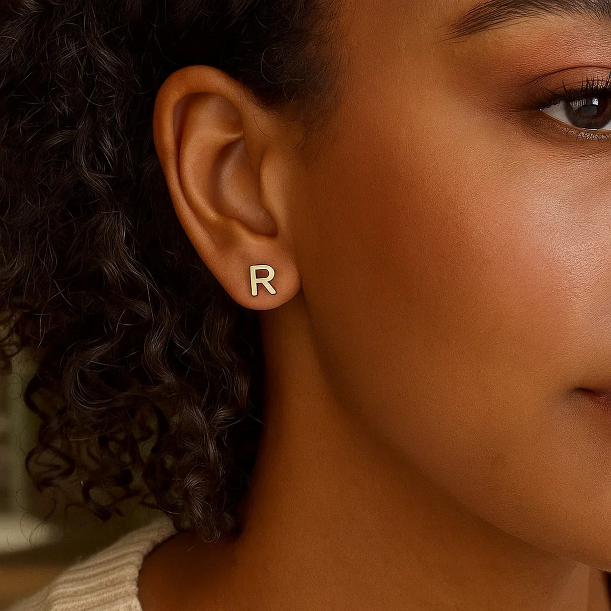 Yours Truly Initial R Stud Earrings in 14K Yellow Gold