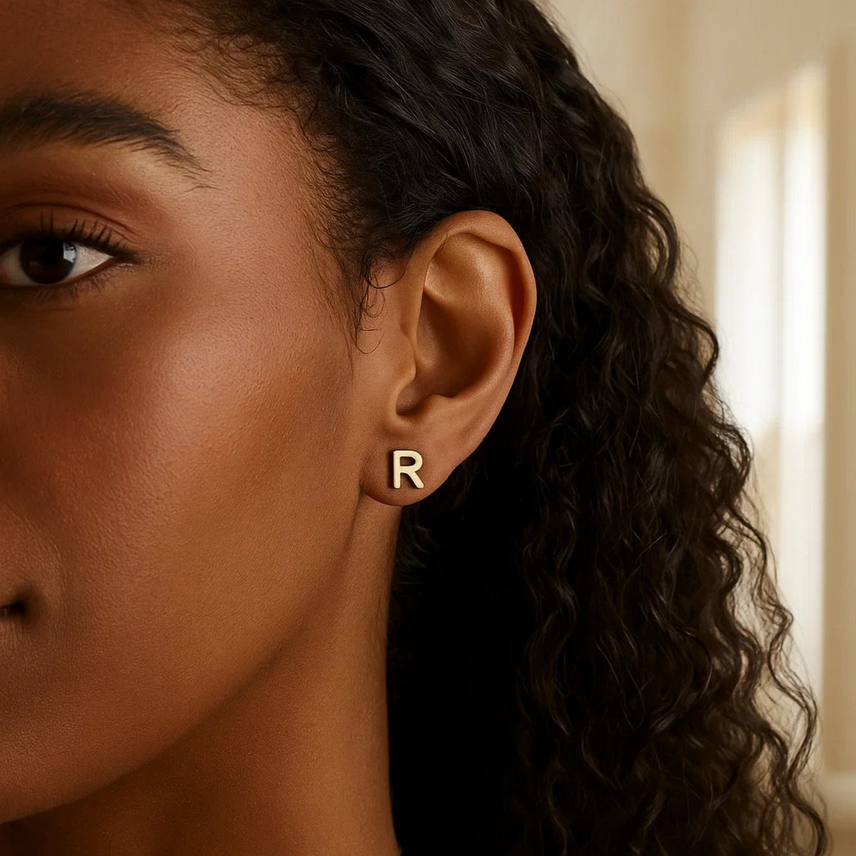 Yours Truly Initial R Stud Earrings in 14K Yellow Gold