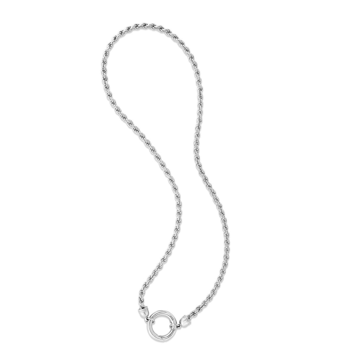Fancy Push Lock Rope Necklace in Rhodium-Plated Sterling Silver