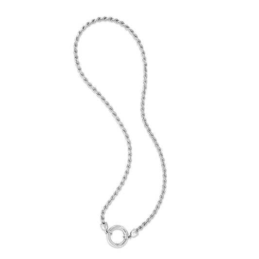 Fancy Push Lock Rope Necklace in Rhodium-Plated Sterling Silver