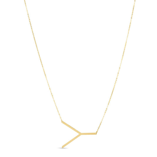 Yours Truly Large Initial Y Necklace in 14K Yellow Gold