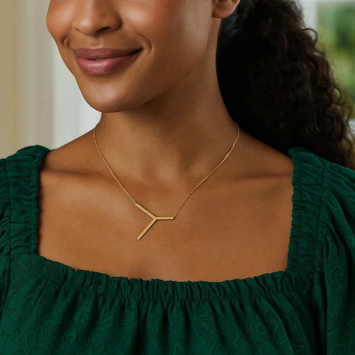 Yours Truly Large Initial Y Necklace in 14K Yellow Gold