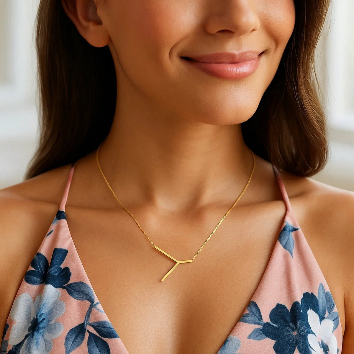 Yours Truly Large Initial Y Necklace in 14K Yellow Gold