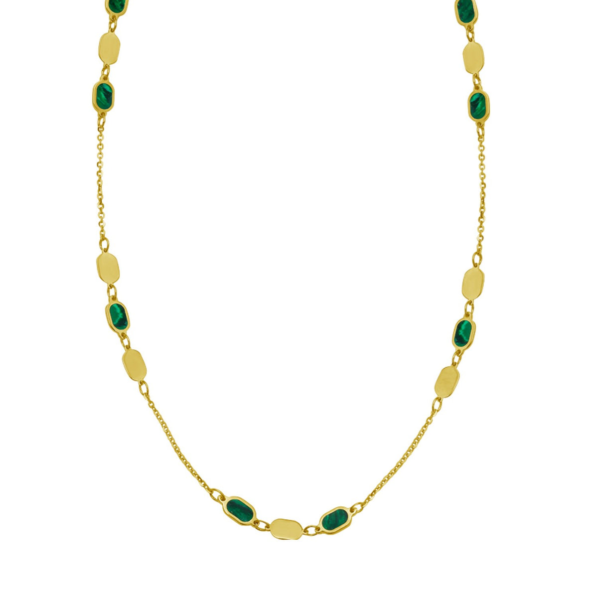Hexagon Malachite Inlay Links Necklace in 14K Yellow Gold