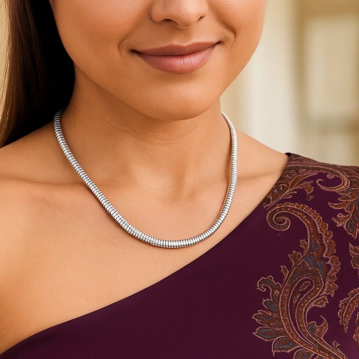 Tubogas Fancy Necklace in Rhodium-Plated Sterling Silver