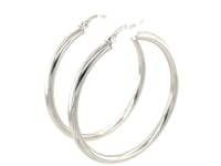 Large Polished Classic Hoop Earrings in Rhodium-Plated Sterling Silver (3x40mm) — product video
