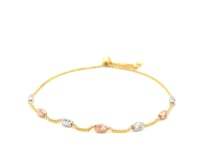 Diamond-Cut Oval Station Bolo Bracelet in 14K Tri-Color Gold — product video