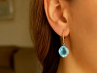Blue Topaz Cushion Drop Earrings in 14K Yellow Gold (12.00 mm) — product video