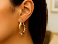 Bamboo Hoop Earrings in 14K Yellow Gold (25.00 mm) — product video