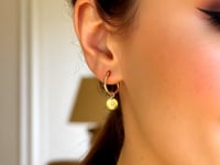 Diamond Disc Charm Hoop Earrings in 14K Yellow Gold — product video