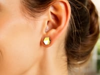 Polished Hexagon Stud Earrings in 14K Yellow Gold (8.00 mm) — product video