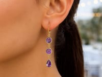 Round and Pear Amethyst Drop Earrings in 14K Yellow Gold (47.00 mm) — product video