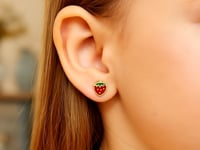 Children's Enamel Strawberry Stud Earrings in 14K Yellow Gold (5.60 mm) — product video
