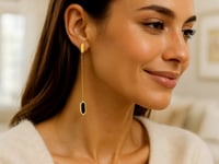 Hexagon Black Onyx Chain Drop Earrings in 14K Yellow Gold — product video