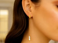 Hexagon Mother of Pearl Chain Drop Earrings in 14K Yellow Gold — product video