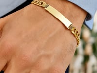 Men's Narrow Curb Link ID Bracelet in 14K Yellow Gold (6.70 mm) — product video