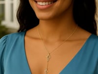 Double Open Cross Y Necklace in 14K Yellow Gold — product video