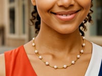 Pearl and Arc Link Necklace in 14K Yellow Gold — product video