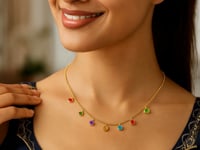 Multi-Color Stone Charm Necklace in 14K Yellow Gold — product video